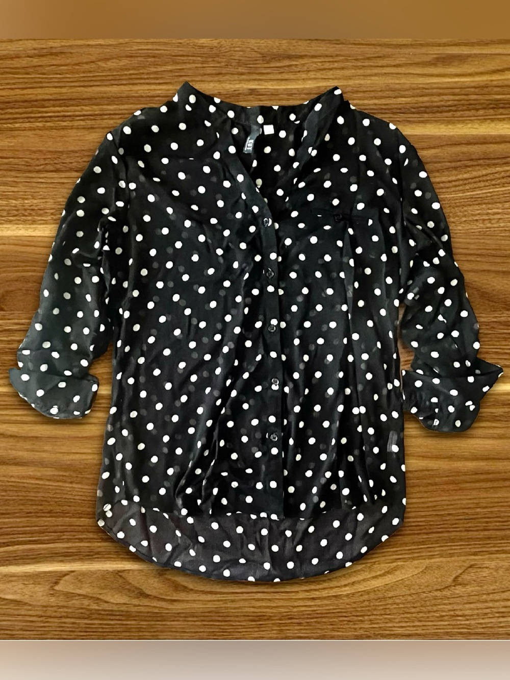 KUT from the Kloth Polka Dot Button Front Sheer Blouse Large Office Wear Casual